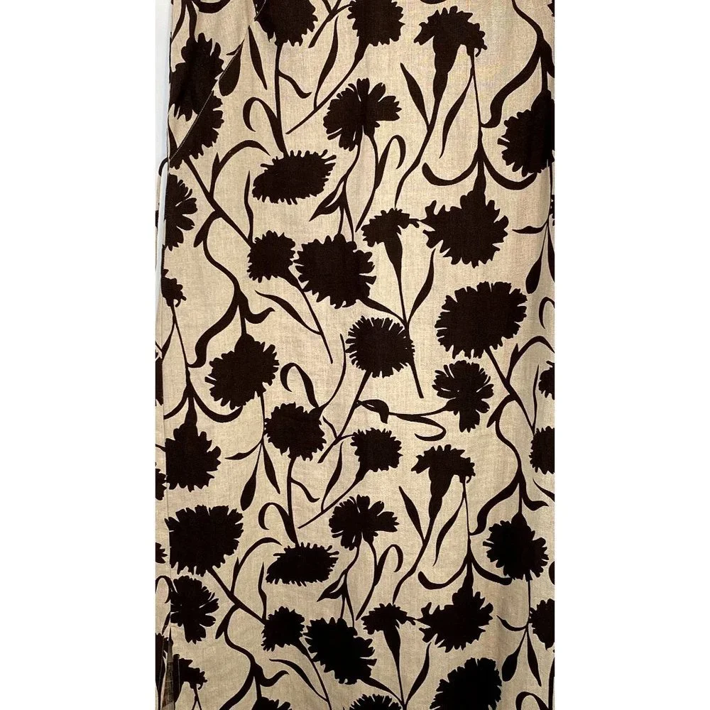 Casual Corner 100% Linen Maxi Sheath Dress Size 10 Brown Floral Print Side Slits - Picture 9 of 9